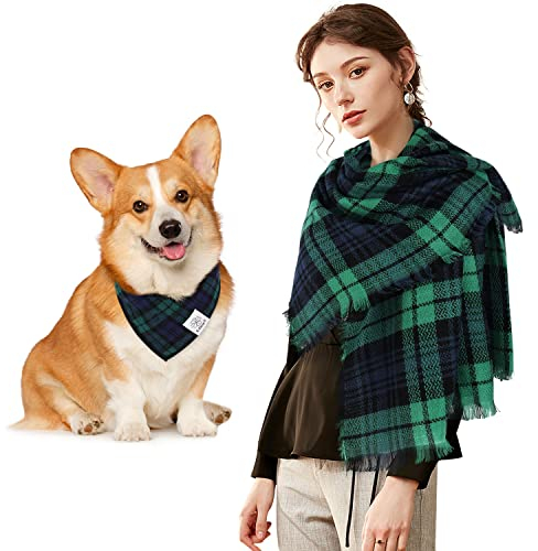E-Clover Hundehalstücher mit Schottenkaro, für mittelgroße und große Hunde, Grün