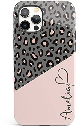 iCaseDesigner Personalised Animal Print Custom Name - Hybrid Tough Phone Case Compatible with iPhone XS Max. 4. Leopard Print Pink Grey
