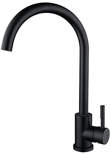 Sywlwxkq Küchenarmatur Kalt- und Warmwassermischer Spülbeckenarmatur Kalt- und Warmwasser Universal-Waschmaschine 304 Edelstahl Dreharmatur Schwarz Einzelgriff,Schwarz Big Bend