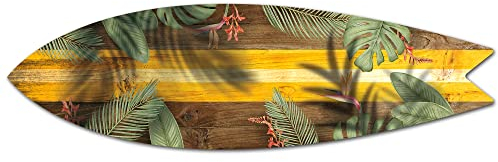 DECLINA Surfbrett Deko Tropische Blumen Wanddeko - Druck auf Aluminium 100x30cm