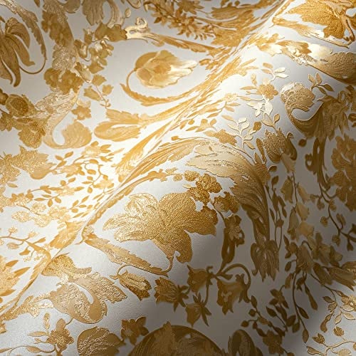 VERSACE WALLPAPER Blumen Luxus Tapete Floral 387064 Gold Weiß Designer Ranken Barock 10,05x0,70m Made in Germany