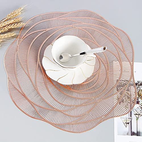 Peakpet 4 Stück Platzset Hitzebeständig PVC Platzmatten 38cm Rose Blumen Form Tischset Dekoration Tischdeckchen Abwaschbar Platzmatten Tisch Unterlage (Rosengold)