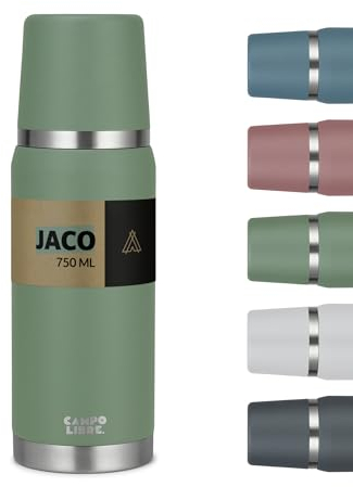 Campo Libre. Jaco® Thermoskanne 1L, 750ml, 500ml I Thermos mit Becher I Unsere Thermosflasche mind. 24h heiß I Isolierkanne mit Doppelwandisolierung ist zu 100% auslaufsicher & recycelter Edelstahl