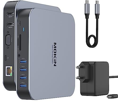 MOKiN Docking Station per MacBook Air/Pro, Alimentatore USB C 13 in 1 da 65 W per MacBook Docking Station Dock USB C con doppio display HDMI 4K, VGA, Gigabit Ethernet, 4*USB 3.0, 100 W PD, audio da 3