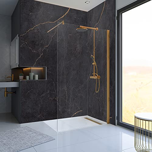 Schulte Duschwand Alexa Style 2.0 Walk In Kupferoptik 120 x 200 cm, Klar hell fixil beschichtet, Montage auf Duschwanne oder Fliese