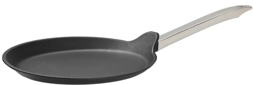 SKK große Guss Crêpes-Pfanne Ø 28 cm - induktionsgeeignet - flache Antihaft Omelette Bratpfanne für Eierspeisen & Edelstahl Griff - Made in Germany