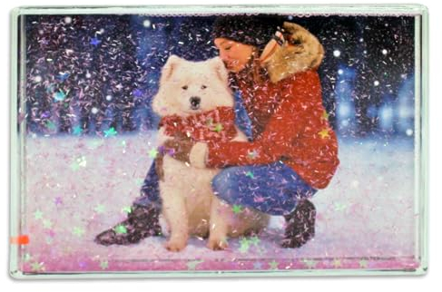 Glitter Photo Frame, Acrylic Picture Frame holds 10 x 15 cm (4 x 6 inch) Clear Frameless Desktop Photo Block with Confetti (Pink) - Ideal Personalised Gifts, Wedding Day Presents