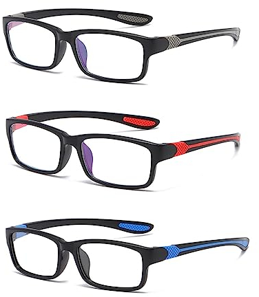Eyglajdd TR90 Lesebrille für Damen Herren,Rechteck Zweifarbig Lesebrille Lesehilfe,3er Packe Blaulichtblockierende Brillen Grau-Blau-Rot +1,50
