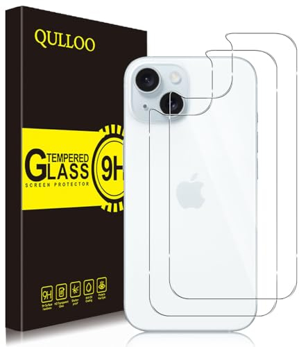 QULLOO 2 Stück Rückseite Schutzfolie für iPhone 15 Plus, 9H Härte Anti-Kratzen Zurück Glasfolie Hinten Schutzglas HD Klar Rückseite Folie