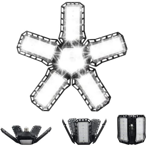 longziming Lampe de garage LED 80 W E27/E26 réglable 5+1 Plafonnier 6500 K Blanc froid Éclairage LED pour atelier, entrepôt, garage