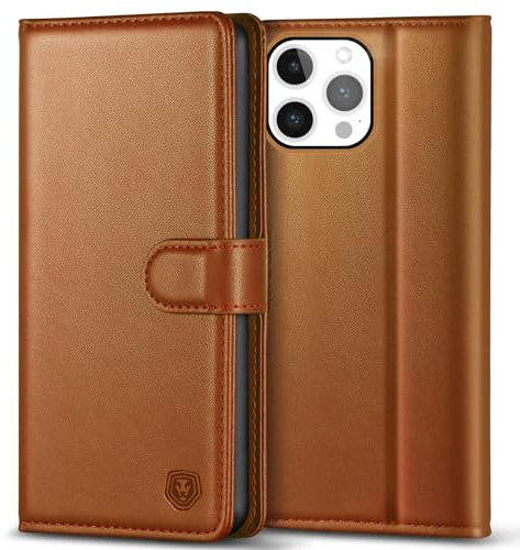 Kuafcase Compatible for iPhone 14 Pro Max Case with 4 Card Slots Magnetic Closure Kickstand Shockproof Protective Phone Case Compatible for iPhone 14 Pro Max - Brown