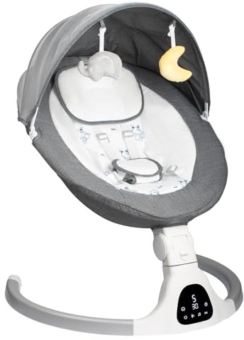 Babygunga för spädbarn till småbarn, bärbara bebisar, gungtimerfunktion, 5 svänghastigheter, Bluetooth, pekskärm, musikhögtalare med 10 förinställda vaggvisor 5-punkts karbinhake