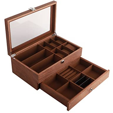 Scatola porta orologi Otufan, vetrina per occhiali retrò a doppio strato, organizzatore di gioielli