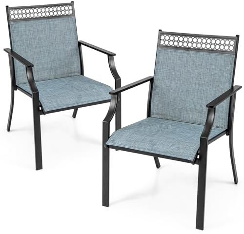 COSTWAY 2er Set Gartenstühle, Terrassenstühle mit breiter Sitzfläche & schnell trocknendem Stoff, Balkonstühle, Outdoor-Stühle bis 150 kg belastbar, für Garten, Balkon, Poolbereich (Blau)