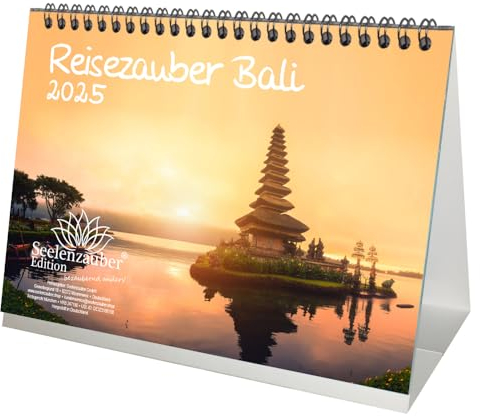 Reisezauber Bali DIN A5 Tischkalender für 2025 Indonesien Urlaub Strand - Inhalt: 1x Kalender 1x Weihnachtsanhänger 1x Grußanhänger (gesamt 3 Teile)