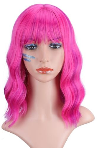 Greenmirr Short BOB Ombre Roseo Purple Wellige Perücken mit Pony Hitzebestehendes Kunsthaar 14in