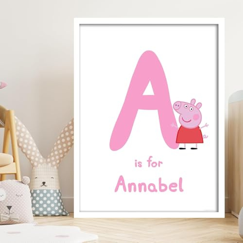 Themed Peppa Pig Druck – Peppa Brief und personalisierter Name, rosa Poster, Wandkunst (29,7 cm x 42 cm – A3)