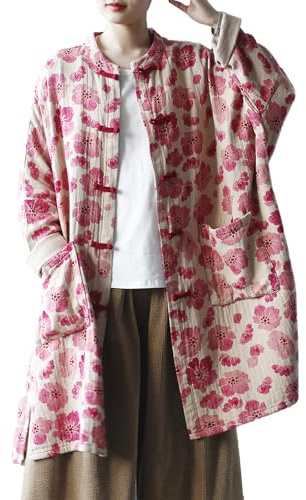 LUZU JUNU Women Floral Printed Kimono Jacket Open Front Cardigan Spring Fall Outwear Duster Coat with Pockets, Pattern C, One size