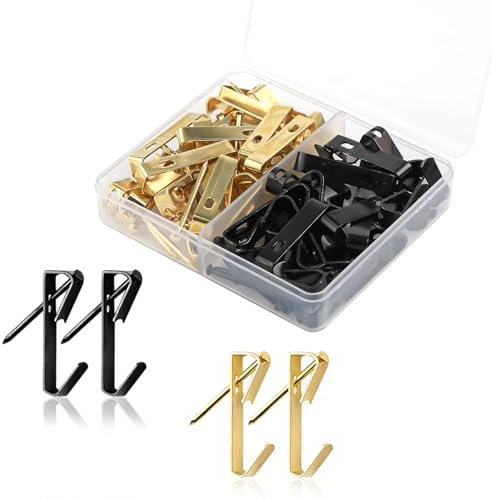 40 Sets Picture Hooks, Heavy Duty Metal Hooks with Nail Down Installation for Secure Picture Hanging (Silver, Black)