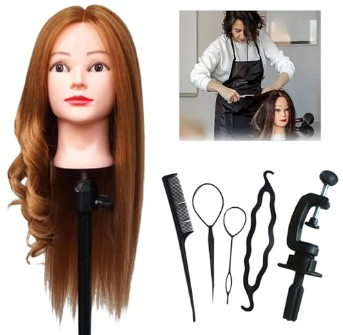 FGXY 80% Haartraining Kopf, Modell Frisur Set Werkzeuge und Feste Klammern und Unsichtbare Haarcurler Set, Puppenkopf zum Frisieren, Trainingsköpfe für Kinder, DIY Haare Frisuren Set(golden)