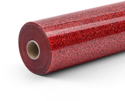 LOKLIK Rouleau Rouge de Vinyle Pailleté Transfert de Chaleur Thermocolant Tissus Vêtement 1 pc 30.5 x 90 cm, Standard