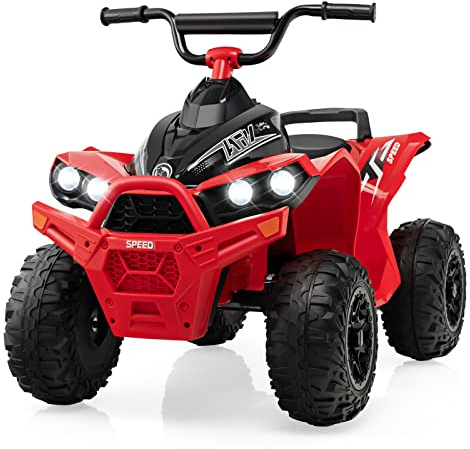 DREAMADE Kinderquad ATV, 12V Elektroquad mit LED-Lichtern,Hupe, Musik & Ladegerät, 2,15-4,3 km/h, Elektrofahrzeug für Kinder 3-8 Jahre (Rot)