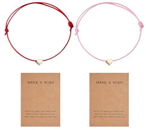 EHDWXVZM 2 Pièces de Bracelets en Forme de Coeur Avec Cartes, Corde Rose et Rouge, Décoratifs pour Filles, Bijoux