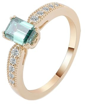 Bishilin Gold Ringe Frauen 750 18K Echtgold, Trauring Damen Einzeln 4-Steg-Krappenfassung mit 1ct Smaragd Eheringe Verlobungsring Nickelfrei Gr.61 (19.4)