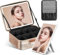 JUSRON Make-up Tasche mit Spiegel-3 Farben LED Licht, Reise Kosmetiktasche mit LED Spiegel, Tragbare Schminktasche mit Verstellbaren Trennwänden（Roségold）