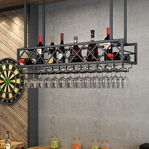 Portabicchieri da vino in metallo nero, da appendere, per cucina, bar, caffè, grande capacità, multiuso, 90 cm