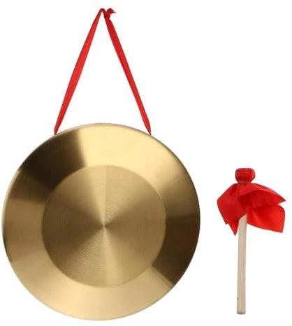 32 cm Gong avec bouquet, Gong Instrument à Percussion en Cuivre, Outil à Percussion de Chapelle, Tam Tam Gong Traditionnel Chinois Outil à Percussion n Cuivre Décoratif pour Maison Bureau Doré