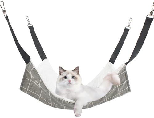 JiuRuLia Cat Hammock Bed - Soft Plush Hanging Bed with Metal Clips for Small Pets