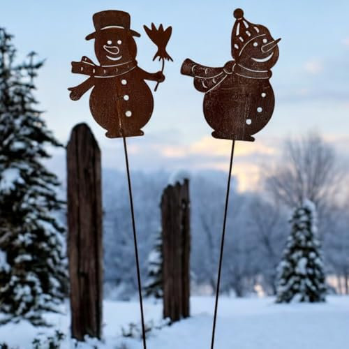 Terma Gartenstecker Schneemann Set Rostfiguren Gartendeko Gartenstecker Winterdeko Wintergartendeko
