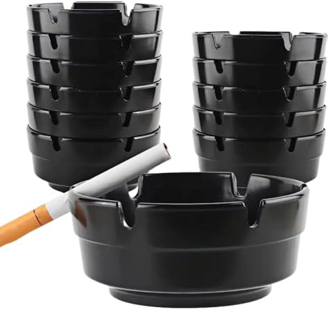 12 Pack Ashtray Set Round Ash Trays, Black Melamine Ashtrays, for Home and Outdoor Use 8cm Diameter Portable Cigarette Ashtrays, for Bars Office Restaurant or Outdoor