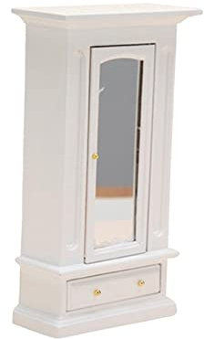 EHJRE Puppenhaus Kleiderschrank Im Maßstab 1:12, Miniatur Möbelmodell mit Holzrahmen, Größe 9,5 X 4,3 X 16,8 cm, Puppenhaus Zubehör, Zart, Weiß