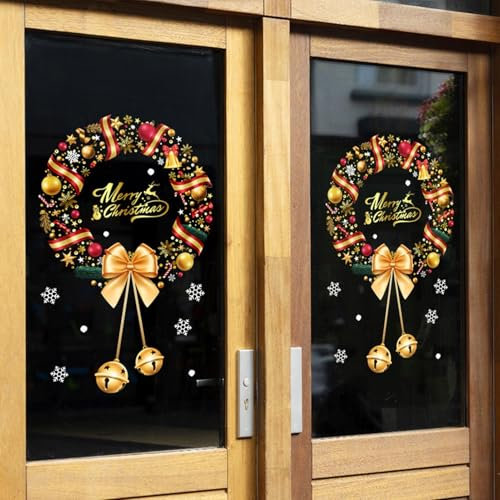 2 Packungen Weihnachtskranz-Fensteraufkleber, fensterbilder weihnachten, Frohe Weihnachten-Fensteraufkleber, große Weihnachts-Fensteraufkleber, Fensteraufkleber für Glas-Weihnachtsdekoration