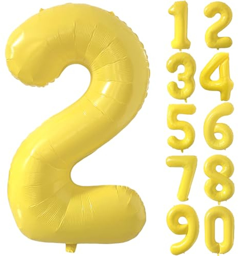 Großer gelber Ballon Zahl 2, 101,6 cm, gelbe Zahlen-Folienballons, 2 Luftballons für Geburtstagsparty-Dekorationen, Mädchen, Jungen, Babyparty, Hochzeitstag, Zubehör (Digital 2)