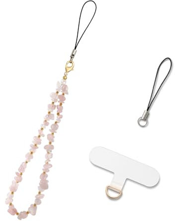 MORSUNBELA Handykette Perlen Kurz Rosa Handyanhänger Handyband Handyschmuck Handgelenk Lanyard Universal Handykette