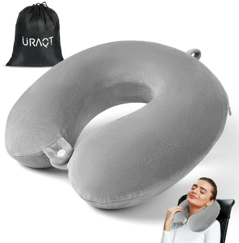 URAQT Cuscino da Viaggio, Cuscino per il Collo in Memory Foam, Cuscino Cervicale da Viaggio a Forma di U,Portatile Cuscino di Supporto per Auto, Aereo, Ufficio, Casa(Grigio)