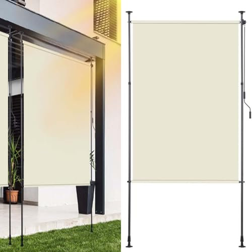 Ollewiellan Toldo vertical exterior 120 x 270 cm, extensible | Toldo vertical con manivela sin agujeros | Protección visual de balcón y protección contra el viento para jardín y terraza, color beige