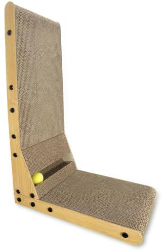MERSJO 2-in-1 Katzen-Kratzboard, Eck-Kratzmöbel mit Balltunnel, Horizontale & Vertikale Montage, Holzoptik, 60 cm