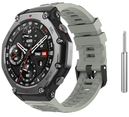 Astorgos Bracelet de Sport Compatible avec Amazfit T-Rex 3 Smartwatch, Bracelet de Remplacement en Silicone Souple avec Tournevis pour Hommes Femmes, Gris Roche