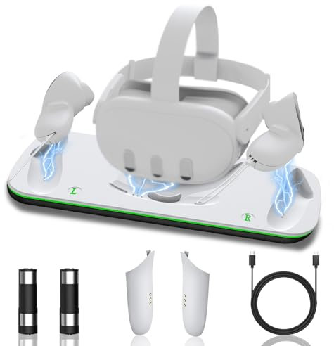 Charging Dock for Meta Quest 3,Fast Charging Station for Oculus Quest 3 Accessories,Charging Dock for VR Headset and Controller, Magnetic Charging Station with LED Light and 2 Rechargeable Battery