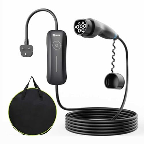 Gziztx EV Charger 5M EV Charging Cable Type 2 to 3 Pin Plug, 3.3 KW 6/8/10/13A, Portable 3 Pin EV Charger with Current Adjustment, IP77 Waterproof