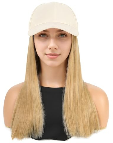 Hutperücke mit integriertem Langhaar Verstellbare Damen Synthetisches Gerade Perücke Atmungsaktiv für Alle Frisuren Verlängerung