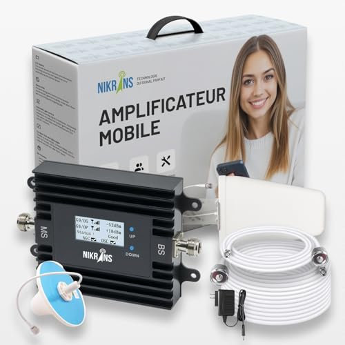 Nikrans Amplificateur 5G 700 2100 MHz – Répéteur de Signal Mobile Double Bande 1 et 28 - Couverture Jusqu’à 300 m² - Compatible avec Tous Les Opérateurs Français - Certifié CE RoHS