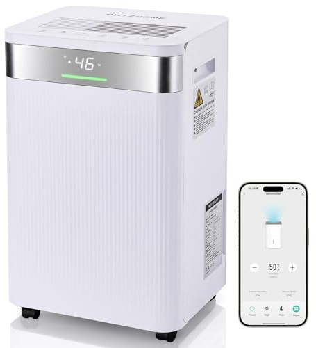 Luftentfeuchter, BLITZHOME 20L/24H Entfeuchter Elektrisch für ca.40m², WiFi App-Steuerung, 4,5L Tank, LED-Anzeige,Timer, Ionen, Schlafmodus, Kindersicherung, Raumentfeuchter für Home Keller Wohnung