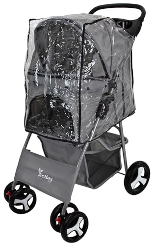 Actiaspet Foldable Pet Stroller Dog Cat Pushchair 15kg Multiple Colours (Grey, Stroller + Cover)