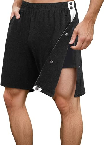 Gefomuofe Uomini Pallacanestro Pantaloncini Laterali Per Aperto Pantaloni Sportivi Riabilitazione Pantaloni con Tasche Bottoni Laterali Elastico Vita Pantaloni Pantaloni, Nero , XL