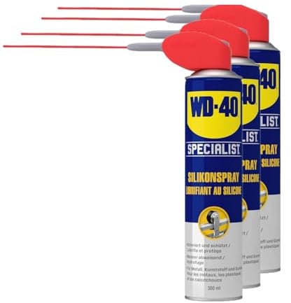 WD-40 Specialist Silikonspray 3x300 ml – Schutz & Schmierung für Gummi, Kunststoff & Metall, verhindert Austrocknung, reduziert Reibung & bildet wasserfesten, nicht fettenden Film
